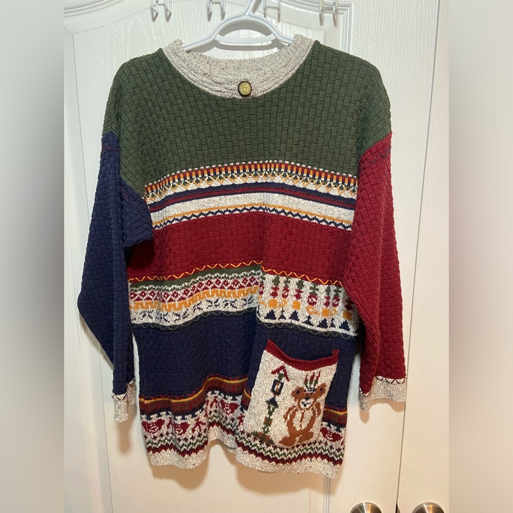Vintage Teddy Bear Sweater Size L, Grandpa Sweater, Granny Sweater, Cottage Core